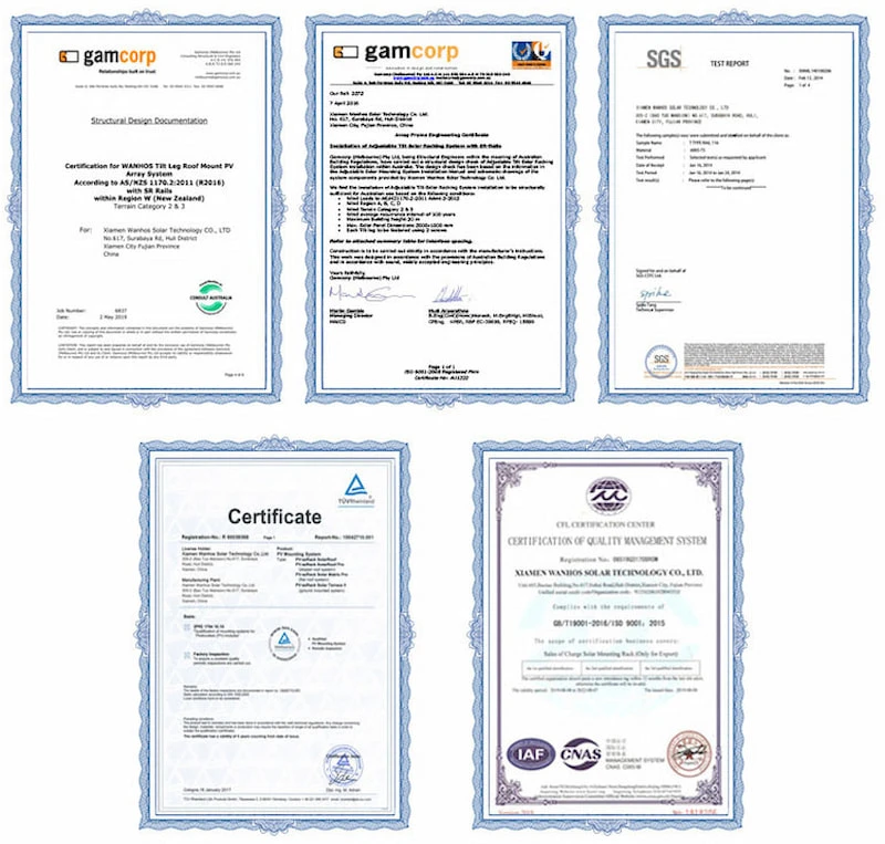 Certificate ofsolar panel middle end clamp